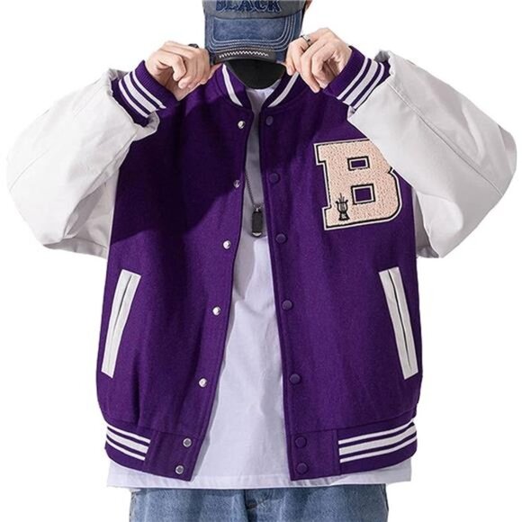 Men's Varsity College Bomber Jacket Vintage, Purple B - Picture 1 of 5